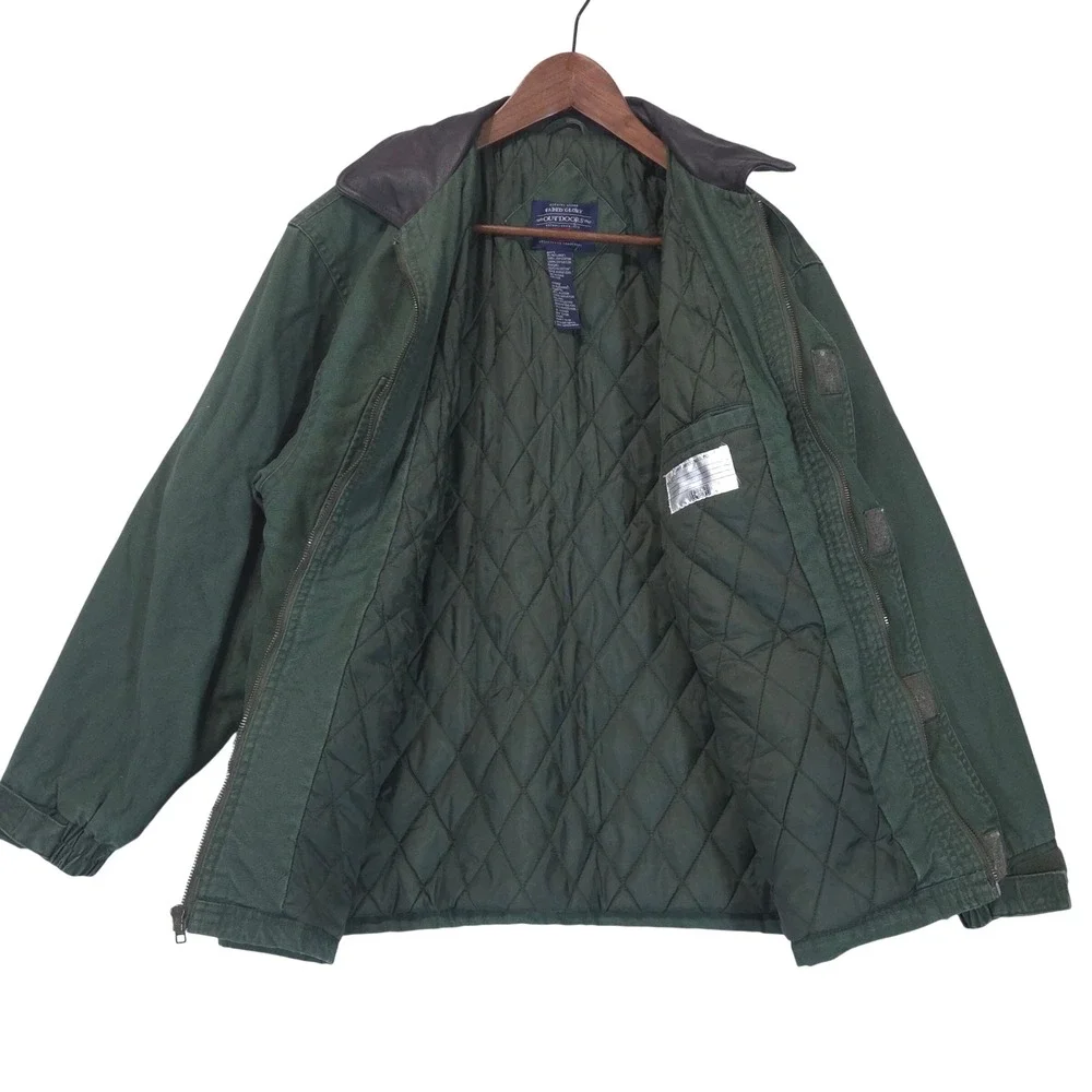 Faded Glory Canvas Quilted Field Jacket Boys 14/16 Olive Faux Leather Collar Y2K